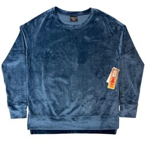 32 Degrees Heat‎ Women’s XS Velour Pullover Midnight Teal Blue Long Sleeve NWT